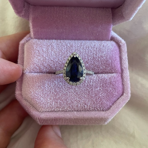 Jewelry - Sapphire and diamond pear engagement ring. Size 8